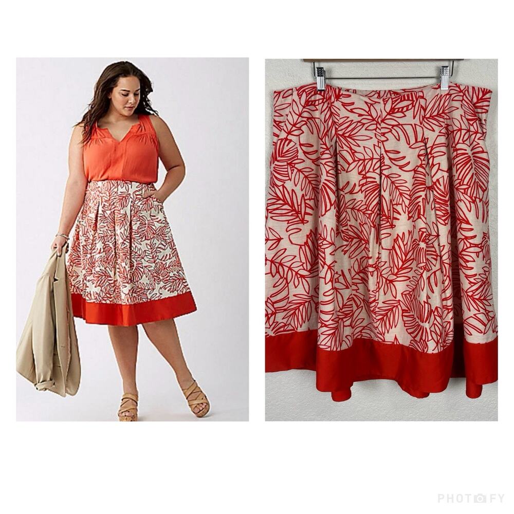 Lane Bryant Floral Linen Blend‎ Flare Skirt Pockets Women Size 20 Resort Office